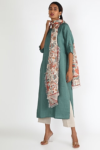 Teal Blue & White Tunic Set by Linen And Linens