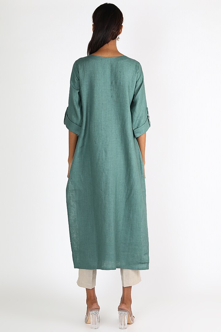 Teal Blue & White Tunic Set by Linen And Linens at Pernia's Pop Up Shop