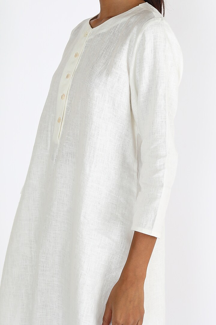 Off White Linen Trouser Pants by Linen And Linens at Pernia's Pop Up Shop