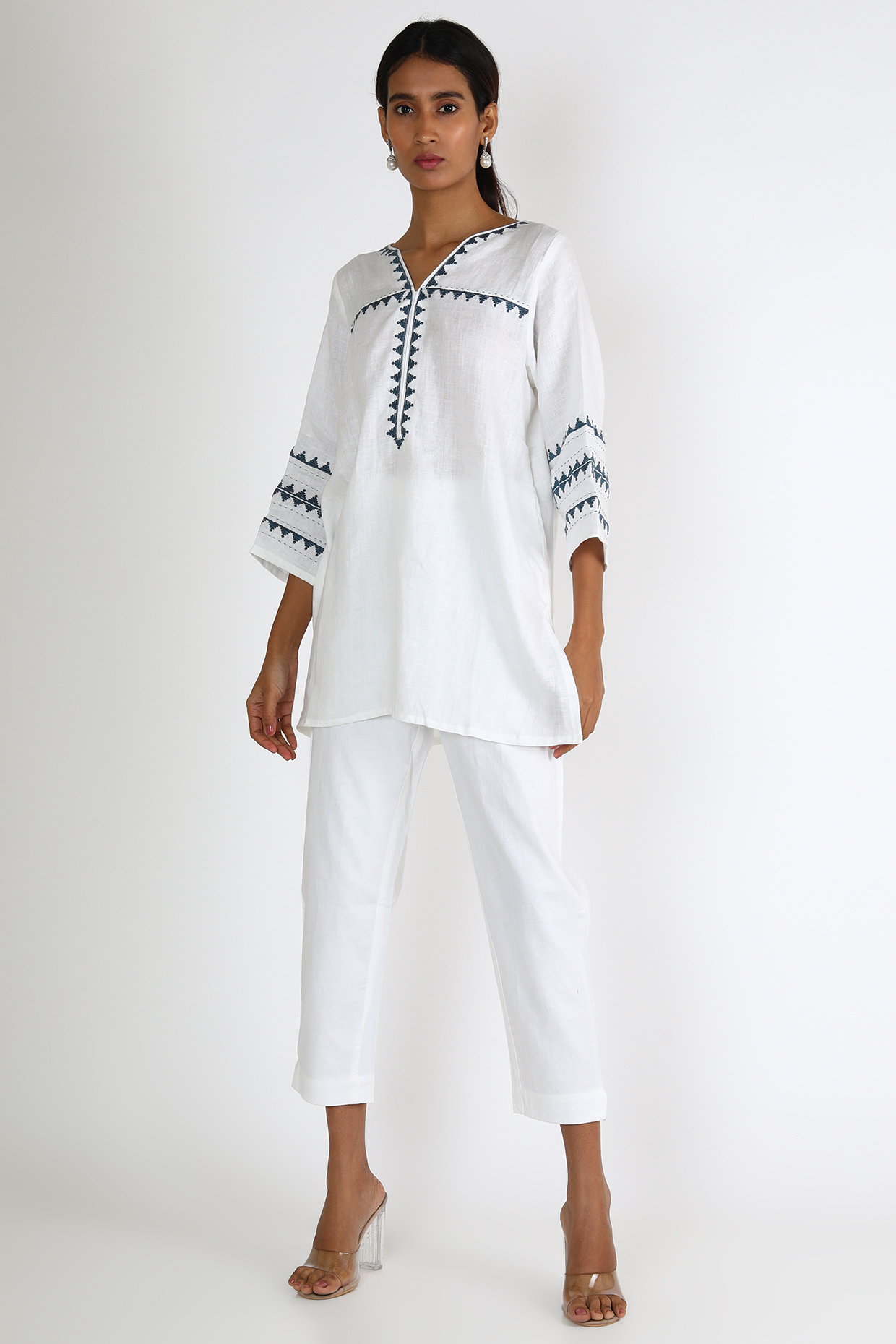 Natural beige Embroidered Shirt by Linen And Linens at Pernia's Pop Up Shop