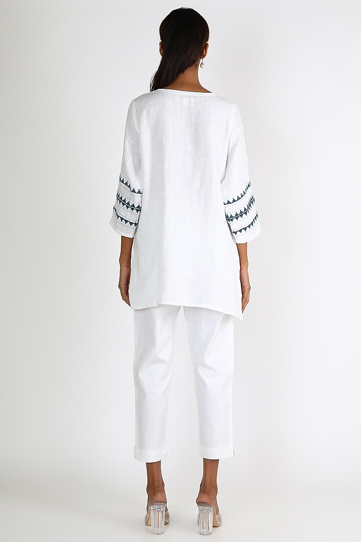 Natural beige Embroidered Shirt by Linen And Linens at Pernia's Pop Up Shop