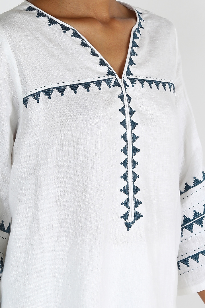Natural beige Embroidered Shirt by Linen And Linens at Pernia's Pop Up Shop