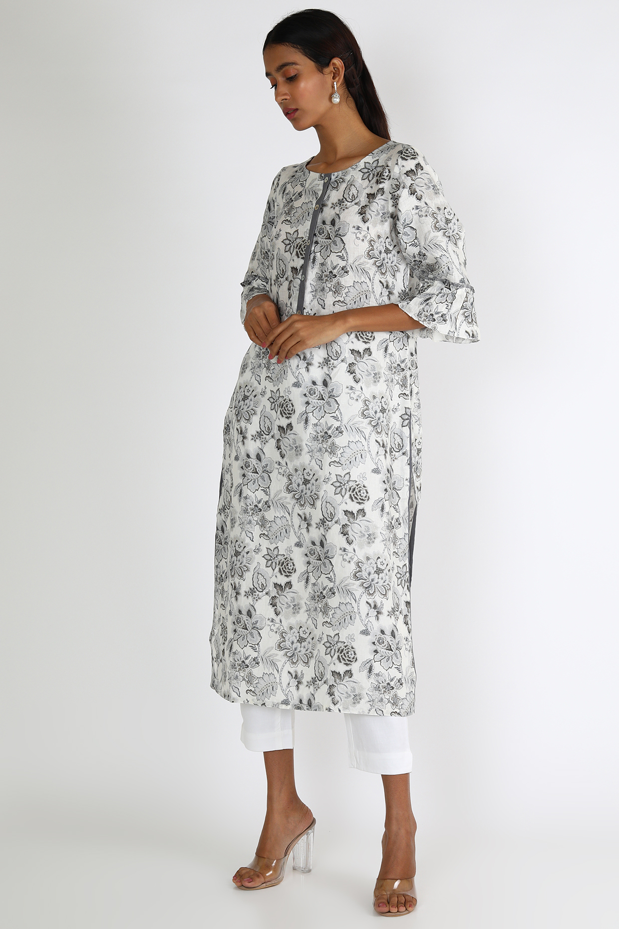 White & Black Printed Tunic by Linen And Linens