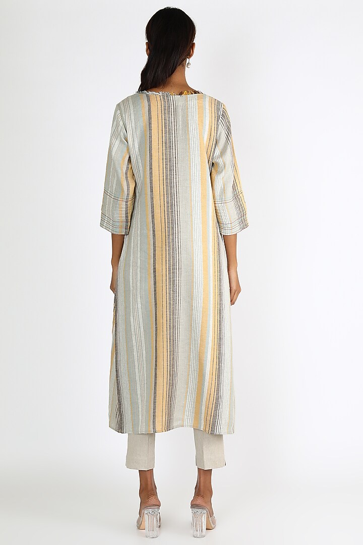Mustard & Grey Embroidered Summer Dress by Linen And Linens at Pernia's Pop Up Shop