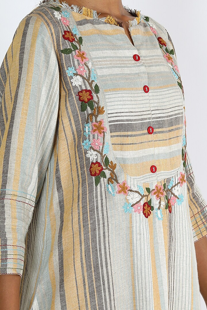 Mustard & Grey Embroidered Summer Dress by Linen And Linens at Pernia's Pop Up Shop