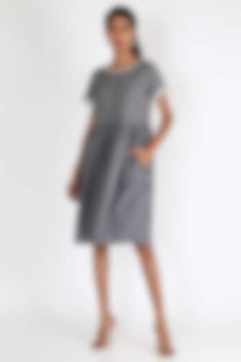 Grey Embroidered Dress by Linen And Linens