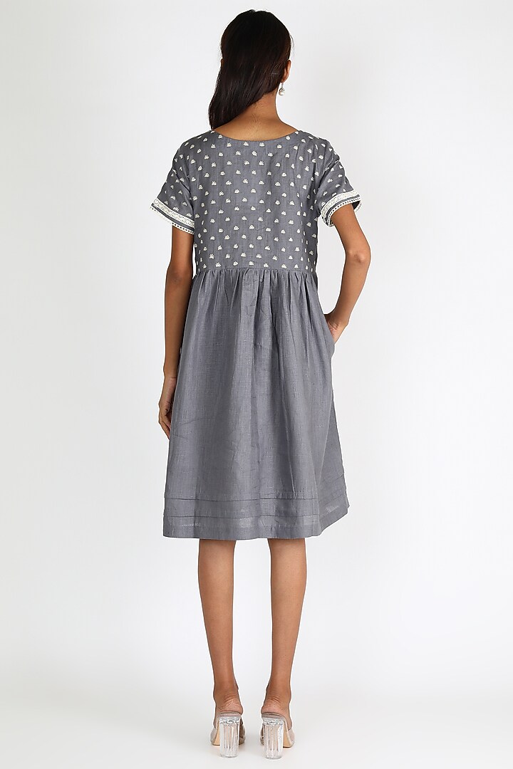 Grey Embroidered Summer Dress by Linen And Linens at Pernia's Pop Up Shop