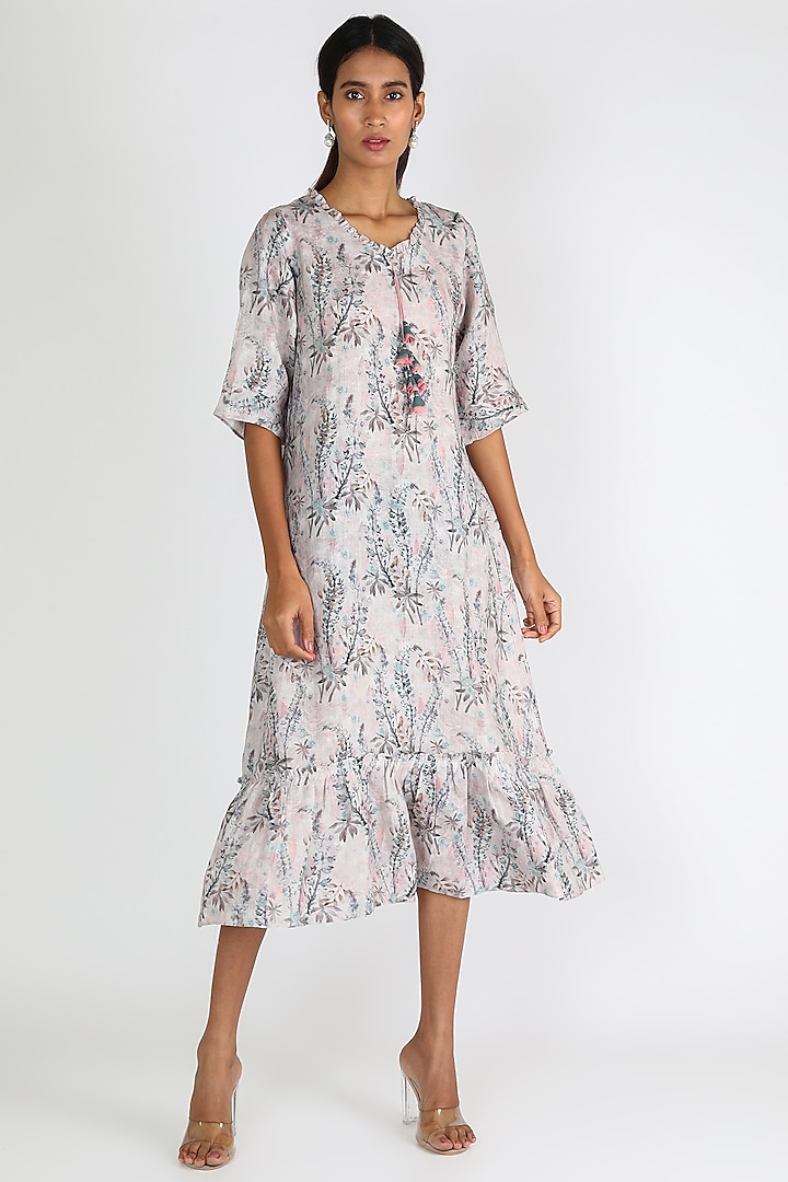 White Printed Dress by Linen And Linens