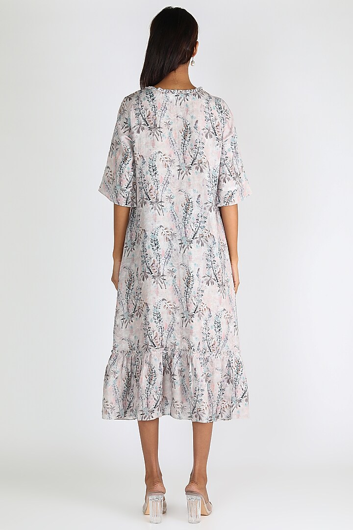 White Printed Summer Dress by Linen And Linens at Pernia's Pop Up Shop