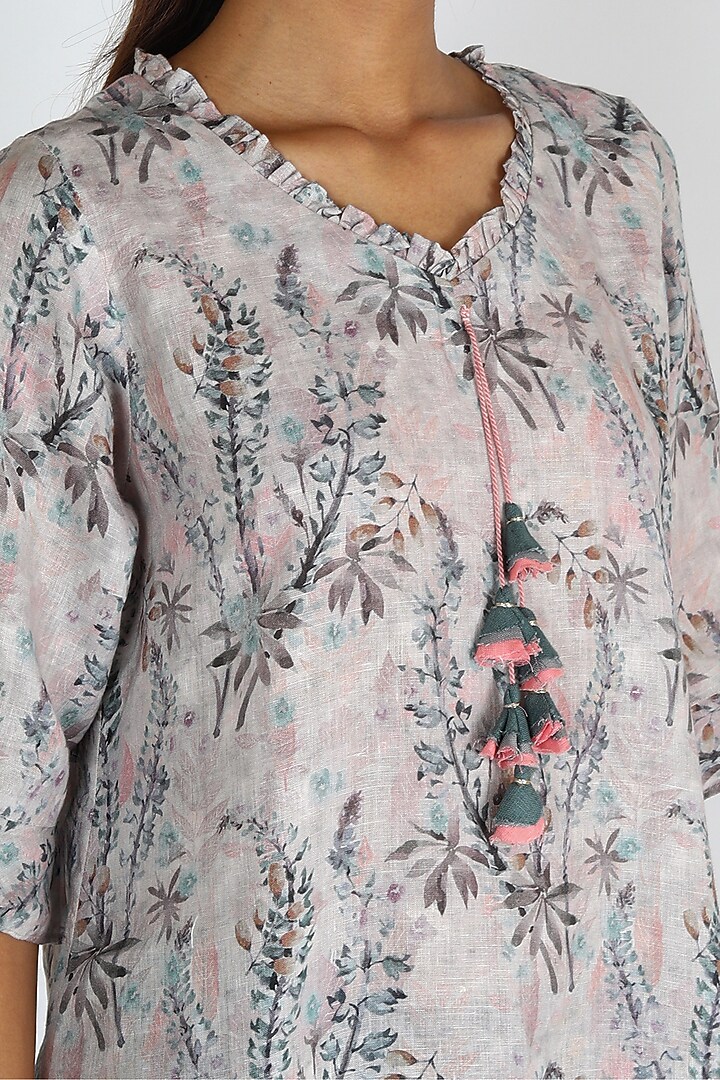 White Printed Summer Dress by Linen And Linens at Pernia's Pop Up Shop