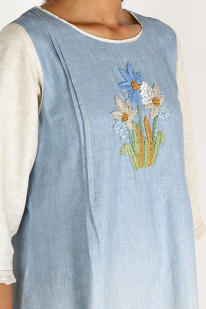Sky Blue Ombre Embroidered Summer Dress by Linen And Linens at Pernia's Pop Up Shop