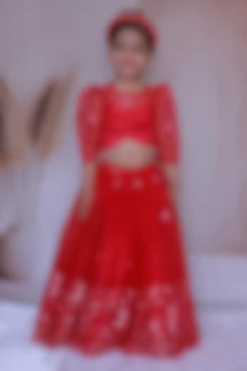 Magenta Pink Organza Woven Lehenga Set For Girls by Little Loom at Pernia's Pop Up Shop