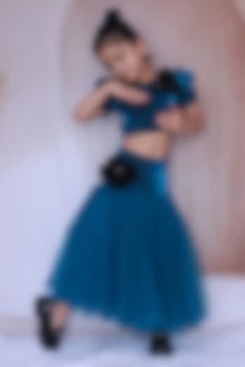 Pine Green Net Skirt Set For Girls by Little Loom at Pernia's Pop Up Shop