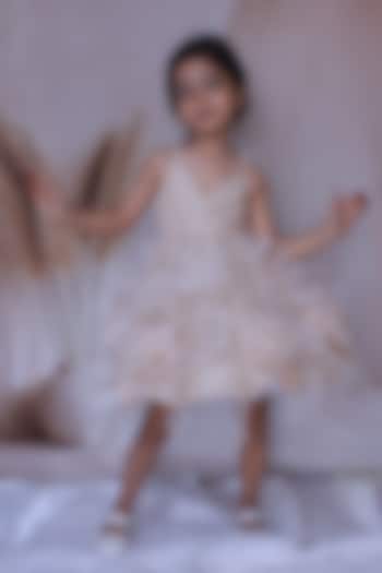 Golden Organza Floral Dress For Girls by Little Loom at Pernia's Pop Up Shop