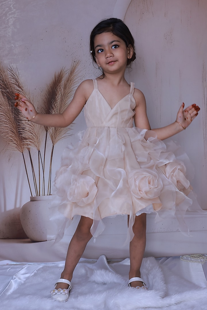 Golden Organza Floral Dress For Girls by Little Loom at Pernia's Pop Up Shop