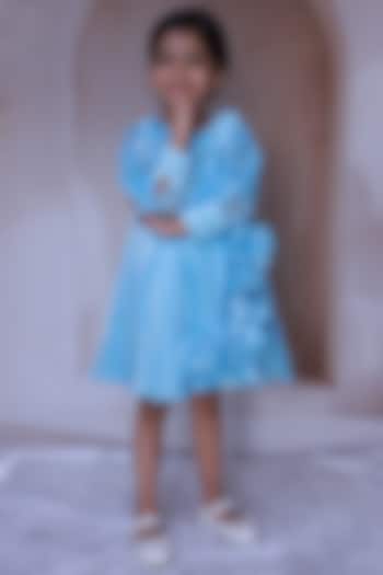 Sky Blue Tissue Pearl Embellished Dress For Girls by Little Loom at Pernia's Pop Up Shop