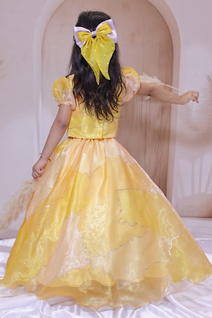 Yellow Organza Lehenga Set For Girls by Little Loom at Pernia's Pop Up Shop