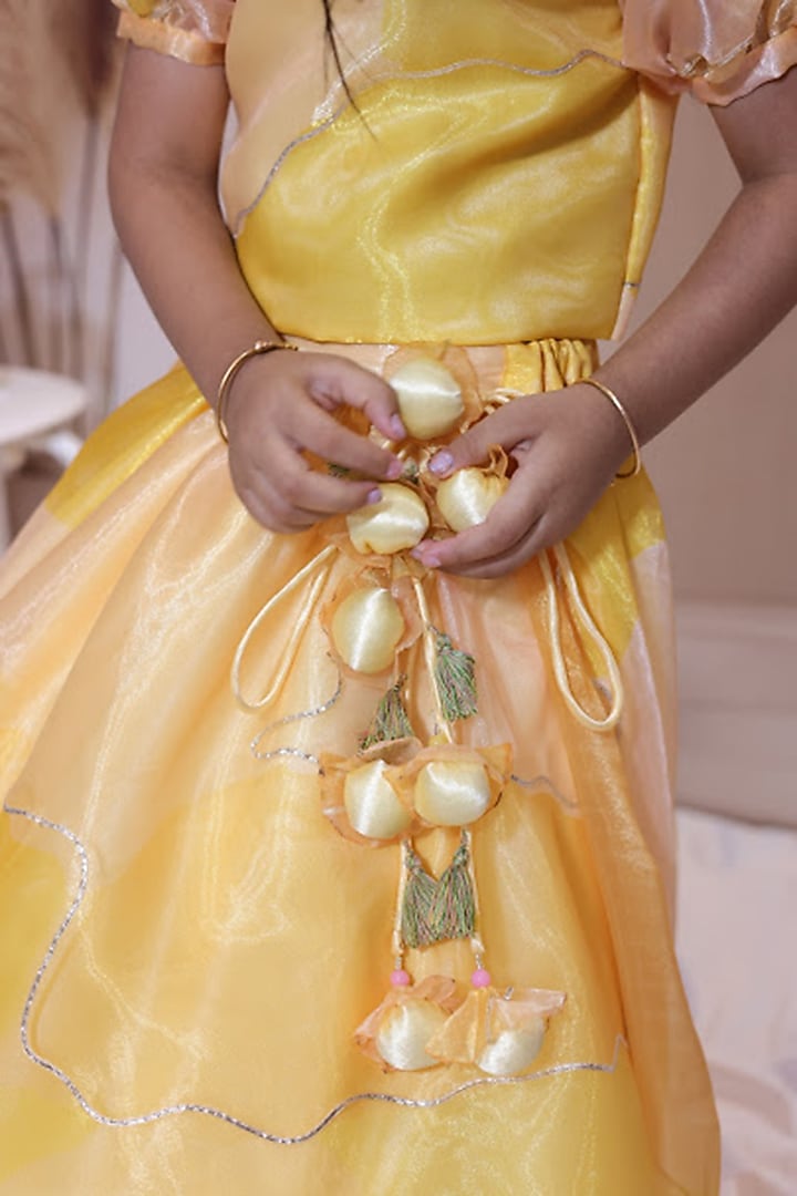 Yellow Organza Lehenga Set For Girls by Little Loom at Pernia's Pop Up Shop