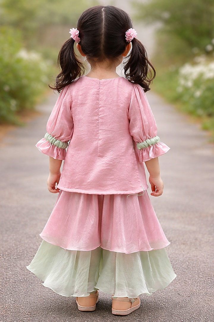Blush Pink & Mint Green Space Silk Sharara Set For Girls by Little Loom at Pernia's Pop Up Shop