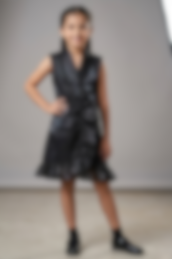 Black Space Silk Dress For Girls by Little Loom at Pernia's Pop Up Shop