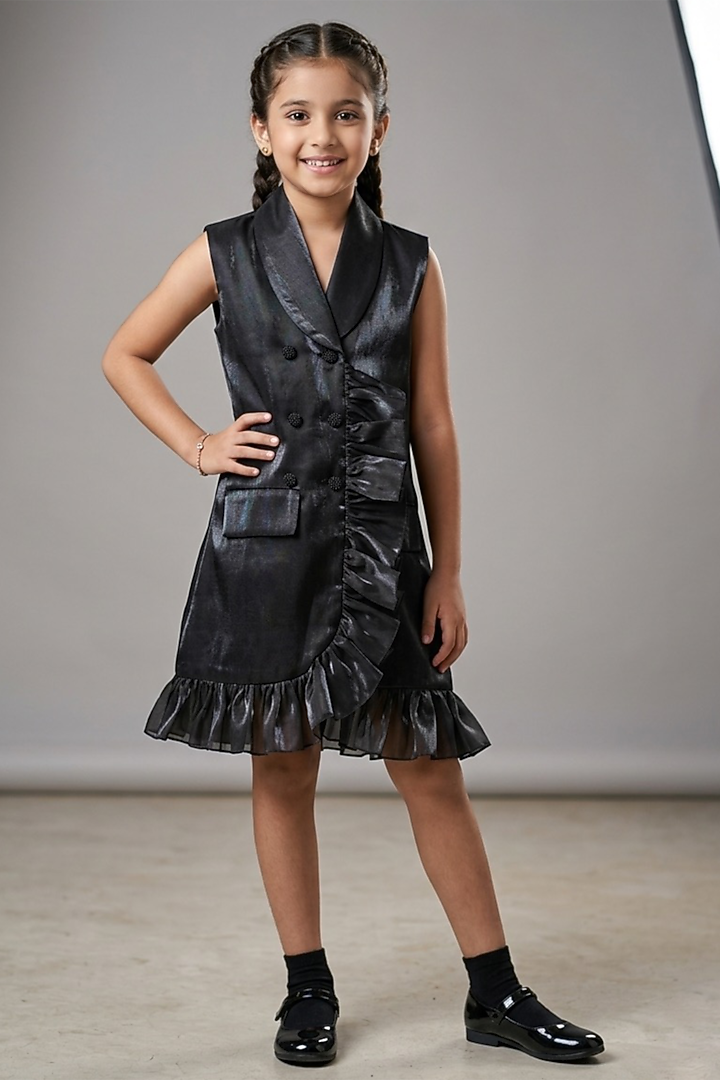 Black Space Silk Dress For Girls by Little Loom at Pernia's Pop Up Shop