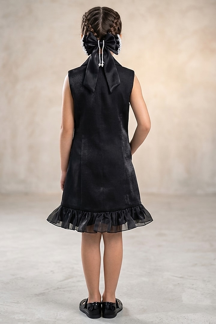 Black Space Silk Dress For Girls by Little Loom at Pernia's Pop Up Shop