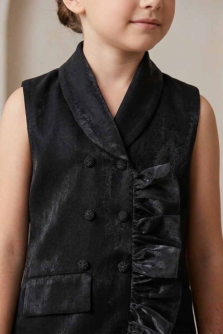 Black Space Silk Dress For Girls by Little Loom at Pernia's Pop Up Shop