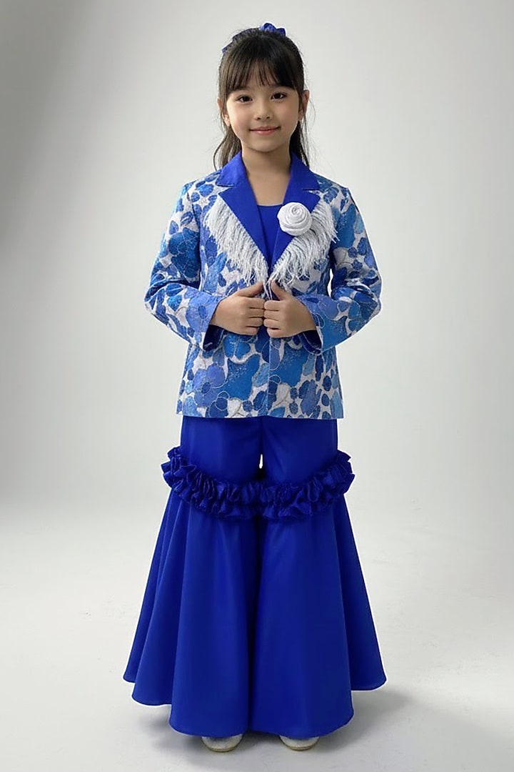Blue Satin Silk & Silk Sharara Set For Girls by Little Loom at Pernia's Pop Up Shop