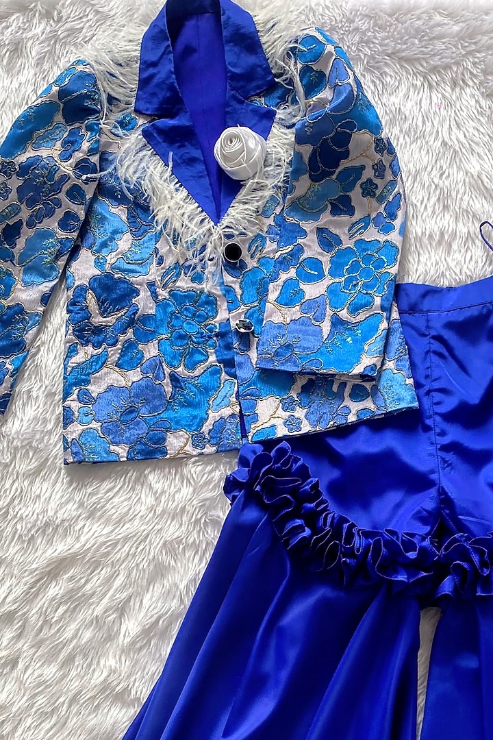 Blue Satin Silk & Silk Sharara Set For Girls by Little Loom at Pernia's Pop Up Shop