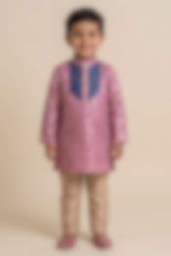 Violet & Blue Chanderi Silk Kurta Set For Boys by Little Loom at Pernia's Pop Up Shop