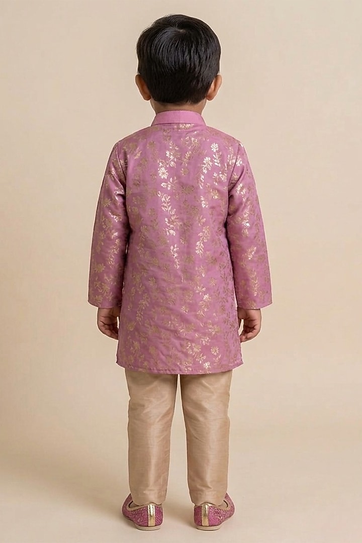 Violet & Blue Chanderi Silk Kurta Set For Boys by Little Loom at Pernia's Pop Up Shop