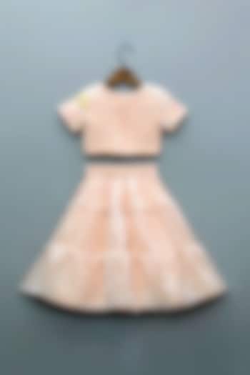 Light Peach Net & Space Silk Embroidered Lehenga Set For Girls by Little Loom at Pernia's Pop Up Shop