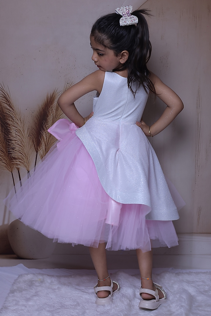 White Crushed Silk Embellished Dress For Girls by Little Loom at Pernia's Pop Up Shop