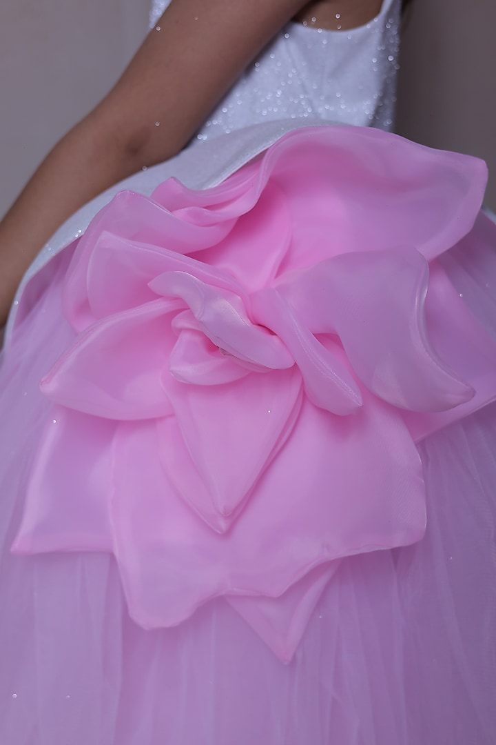White Crushed Silk Embellished Dress For Girls by Little Loom at Pernia's Pop Up Shop