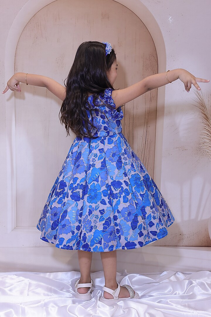 Blue Organza Paneled Gown For Girls by Little Loom at Pernia's Pop Up Shop