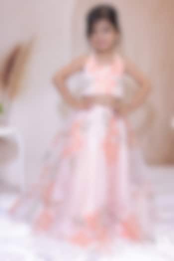 Peach Organza Boota Handwork Lehenga Set For Girls by Little Loom at Pernia's Pop Up Shop