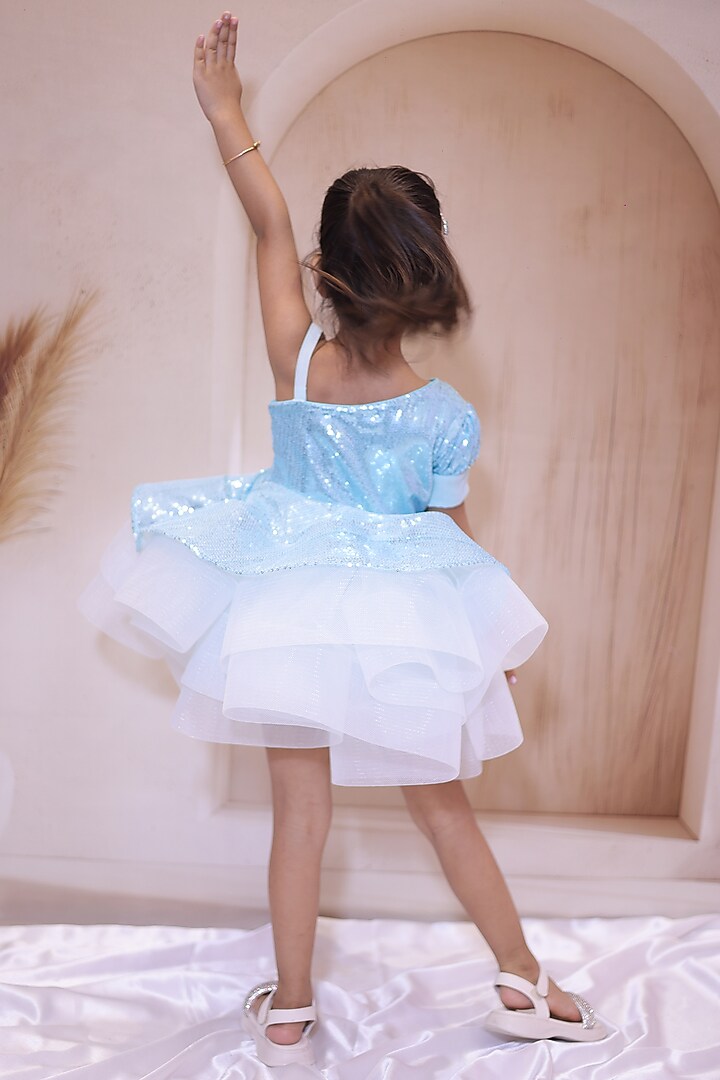 Sky Blue Georgette Sequins Embroidered Flared Dress For Girls by Little Loom at Pernia's Pop Up Shop
