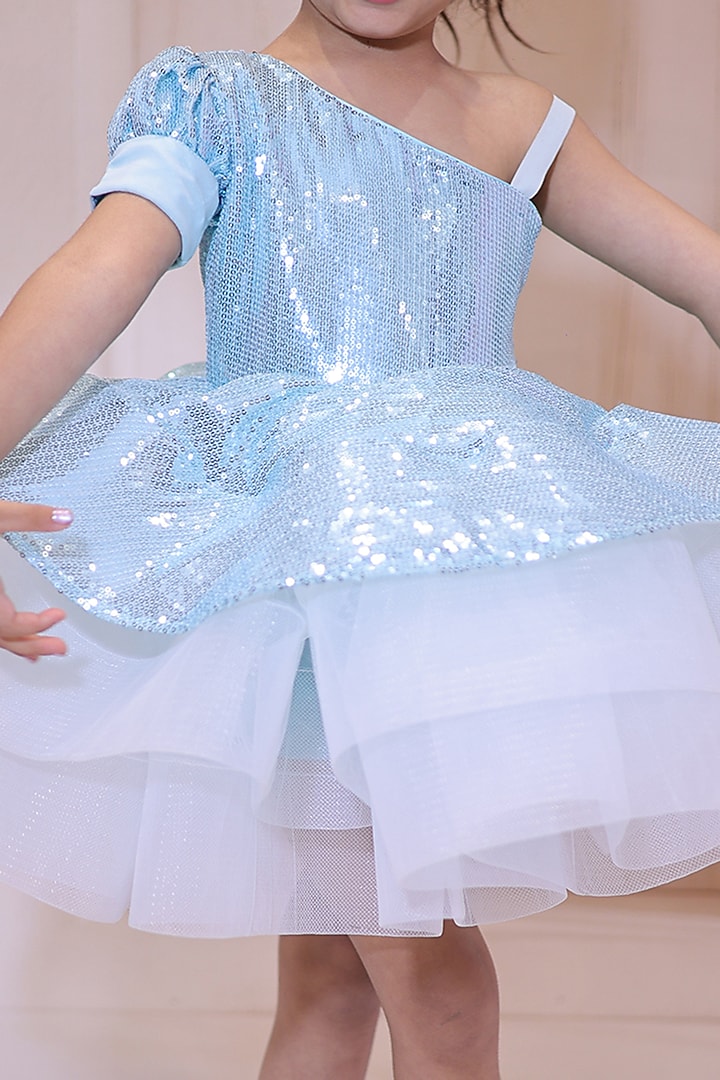 Sky Blue Georgette Sequins Embroidered Flared Dress For Girls by Little Loom at Pernia's Pop Up Shop