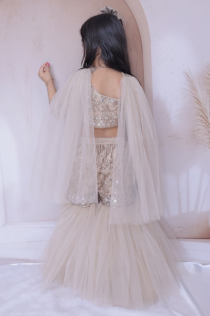 Light Golden Net Embroidered Sharara Set For Girls by Little Loom at Pernia's Pop Up Shop