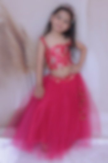 Rani Pink Banarasi Brocade Embroidered Lehenga Set For Girls by Little Loom at Pernia's Pop Up Shop