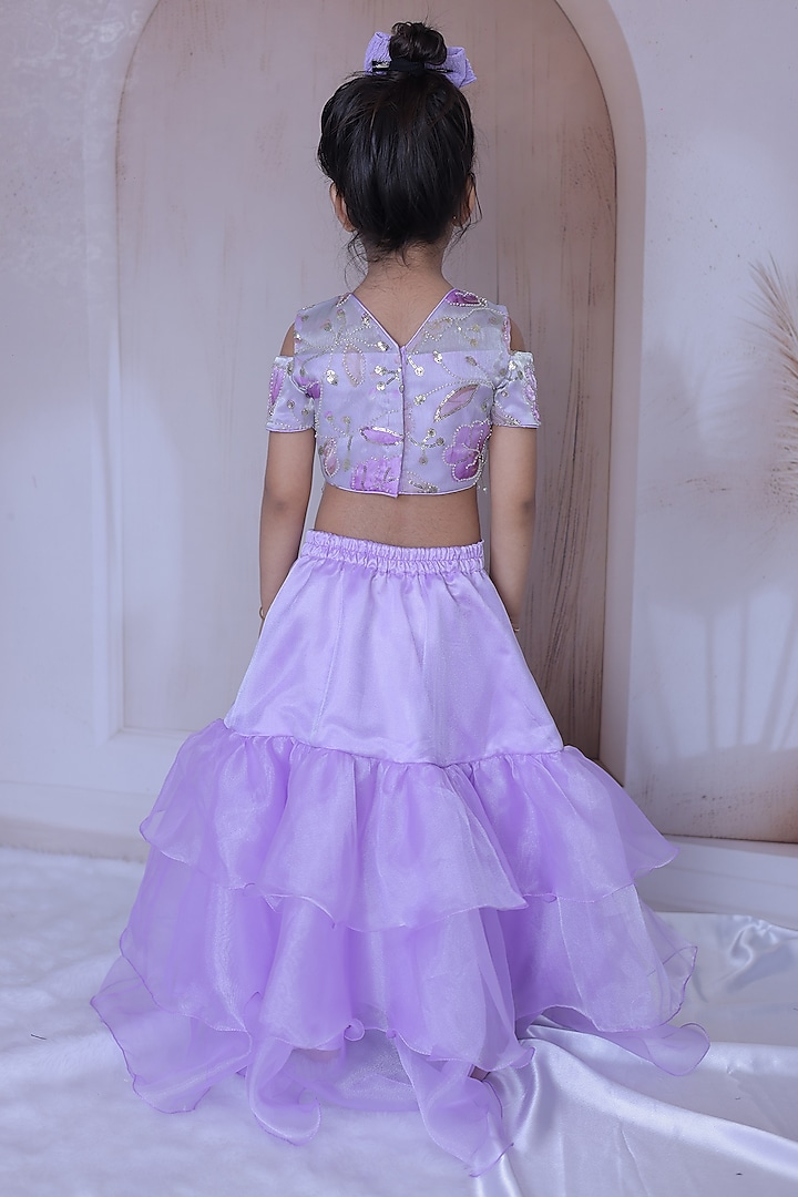Lavender Organza & Satin Lehenga Set For Girls by Little Loom at Pernia's Pop Up Shop