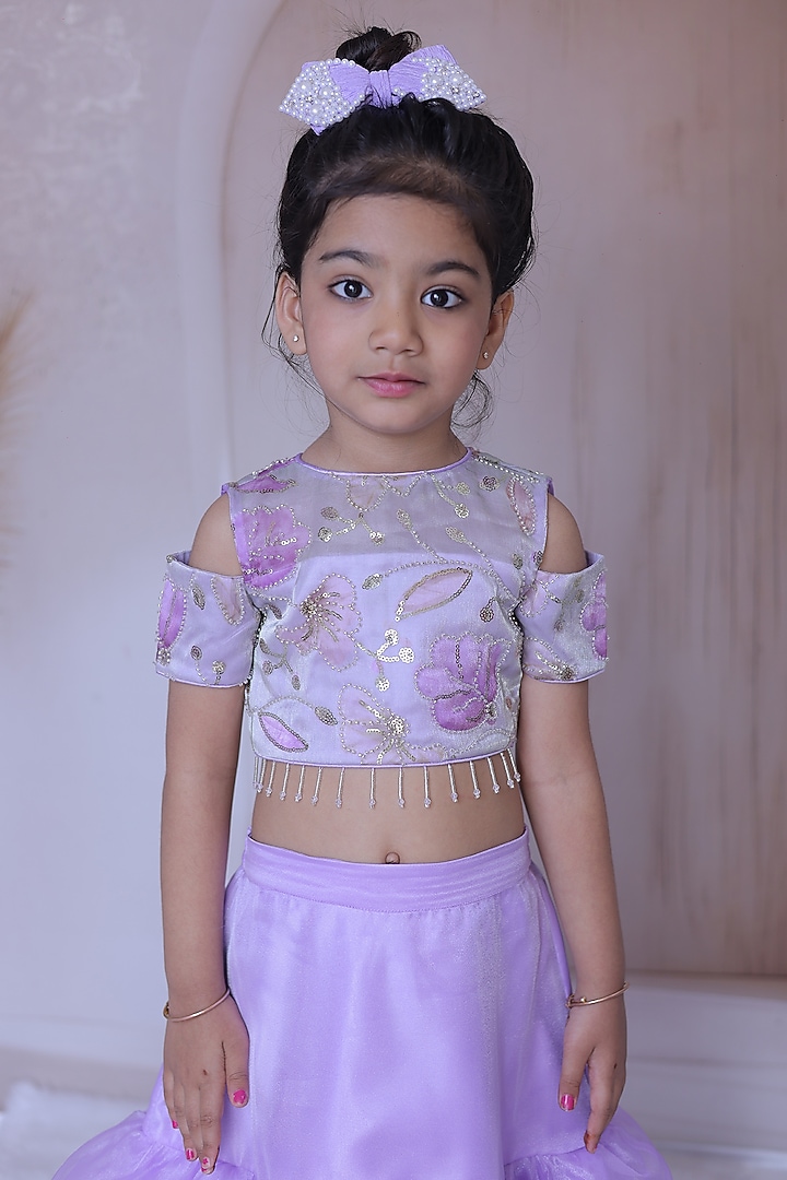Lavender Organza & Satin Lehenga Set For Girls by Little Loom at Pernia's Pop Up Shop