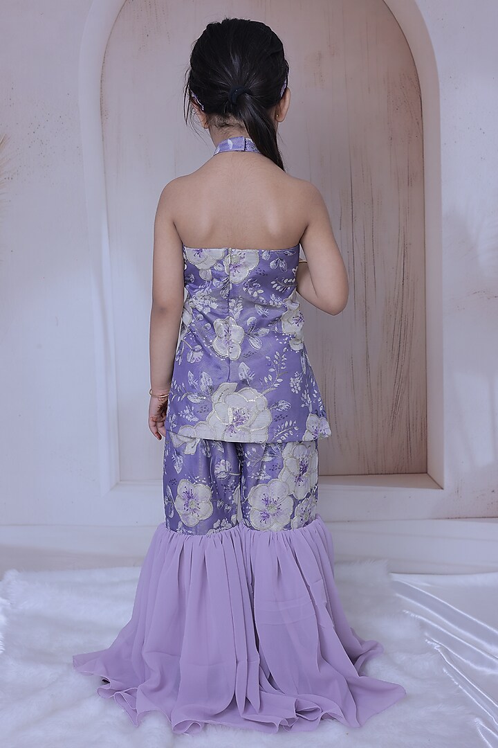 Lavender Silk Embroidered Sharara Set For Girls by Little Loom at Pernia's Pop Up Shop