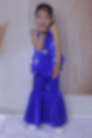 Electric Blue Space Silk & Silk Sharara Set For Girls by Little Loom at Pernia's Pop Up Shop