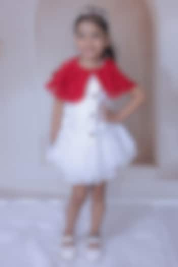 Red & White Space Silk Dress For Girls by Little Loom at Pernia's Pop Up Shop