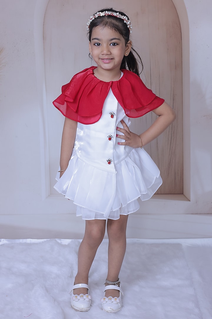 Red & White Space Silk Dress For Girls by Little Loom at Pernia's Pop Up Shop