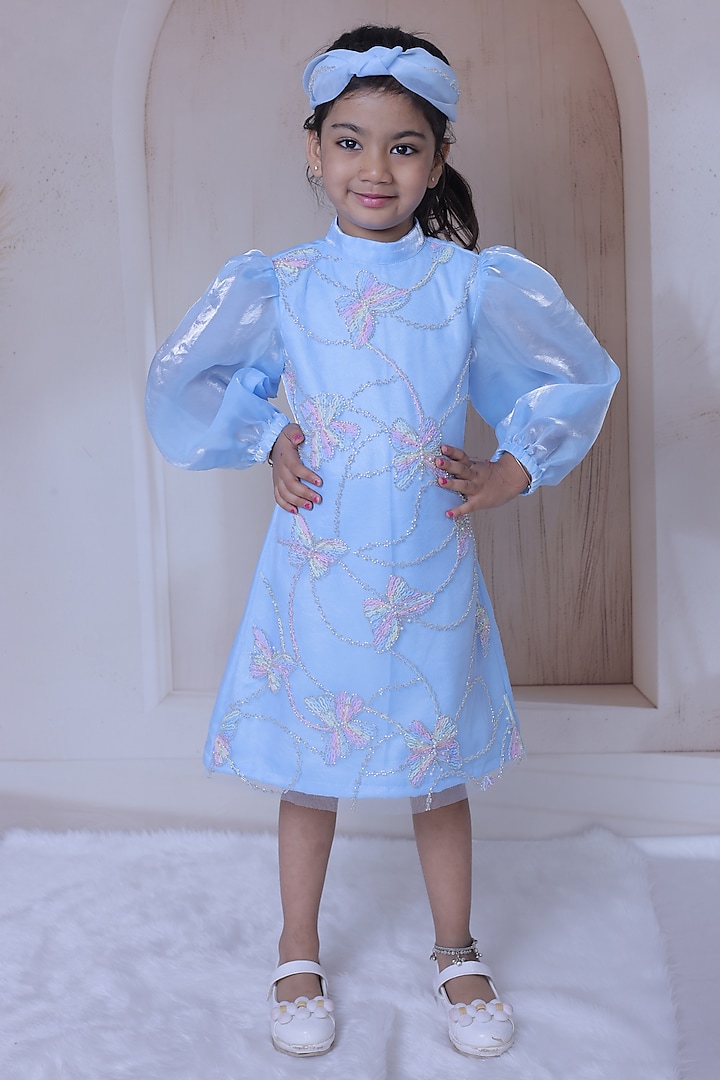 Multi-Colored Net Embellished Dress For Girls by Little Loom at Pernia's Pop Up Shop