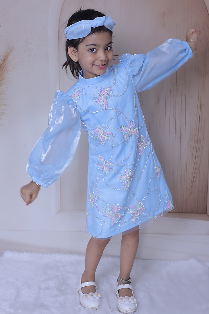 Multi-Colored Net Embellished Dress For Girls by Little Loom at Pernia's Pop Up Shop