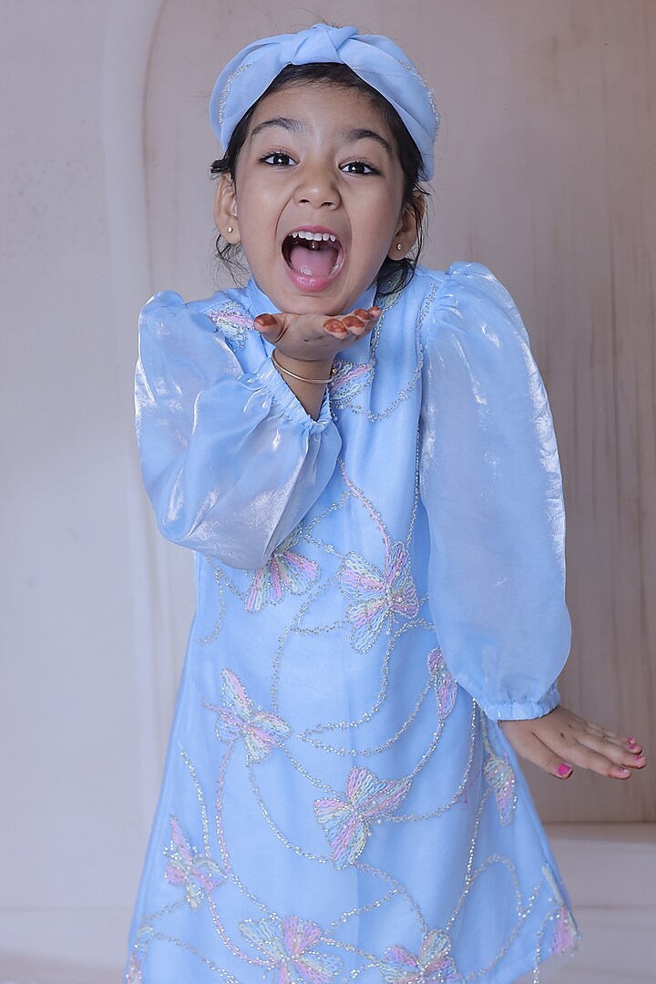 Multi-Colored Net Embellished Dress For Girls by Little Loom at Pernia's Pop Up Shop