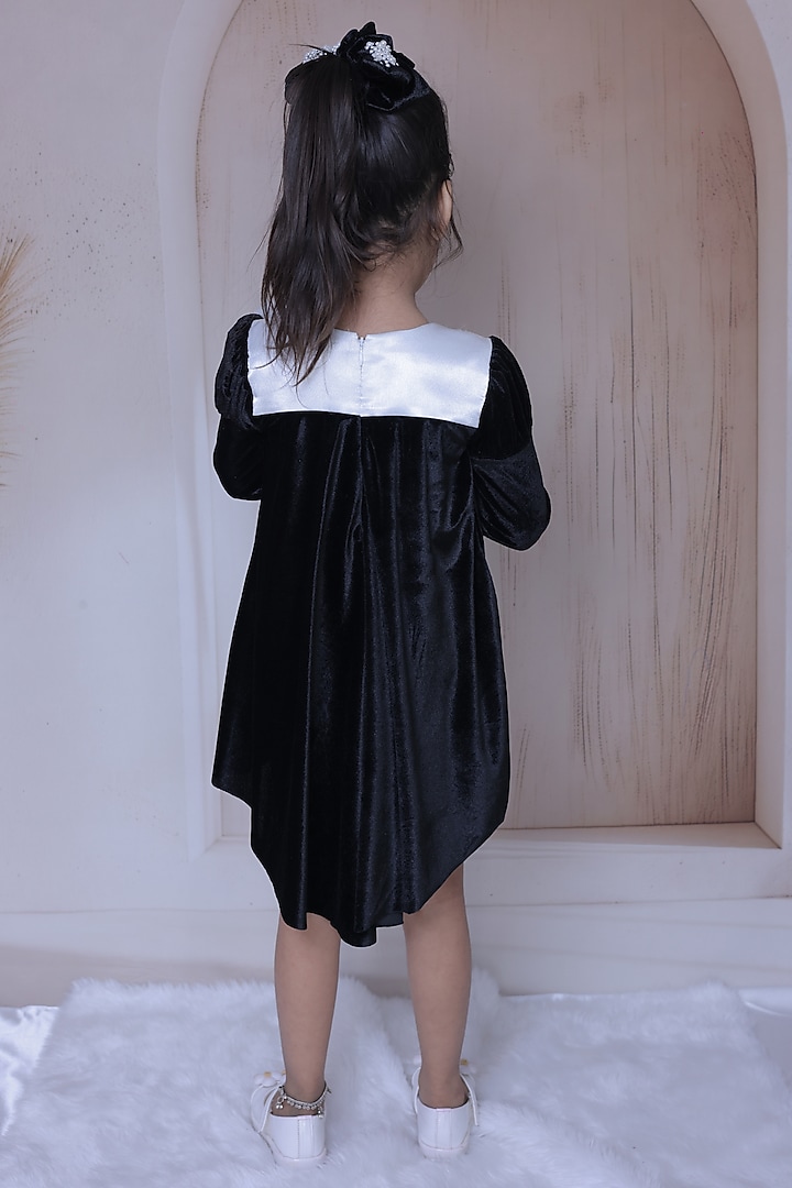 Black Velvet Embellished Dress For Girls by Little Loom at Pernia's Pop Up Shop